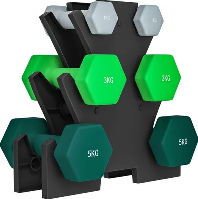 Produktbild von SPORTNOW Hanteln Set 6 Kurzhanteln mit Hantelständer, 2 x 1kg, 2 x 3kg, 2 x 5kg Hantelset aus Metall für Fitness, Gymnastik, Zuhause