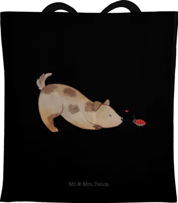 Produktbild von Mr. & Mrs. Panda Tote Bag Hund Marienkäfer - Schwarz - Geschenk, Sprüche, Laptoptasche, Verliebt, Hunde, dokumententasche, Tasche, Büchertasche, Schultasche, Neugierig