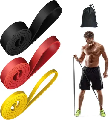 Produktbild von Elastic Fitness Bands, 3 Widerstandsniveaus, Für Yoga und Pilates, Inklusive Türanker und Handpolster