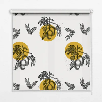 Produktbild von Seitenzug-Rollo Fensterrollo Jalousie - Thermo-Rollo Verdunkelungsrollo - 140x180 cm - Früchte und gelbe Kreise