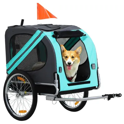 Produktbild von Hundeanhänger Fahrradanhänger Hundetransporter, Oxfordstoff mit Regenschutz, Atmungsaktiv, Grün, 130x73x90cm