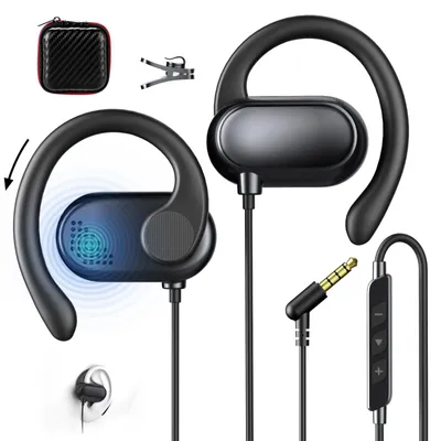 Image de Casque audio ouvert de 3,5 mm avec câble, crochet d'oreille réglable et microphone