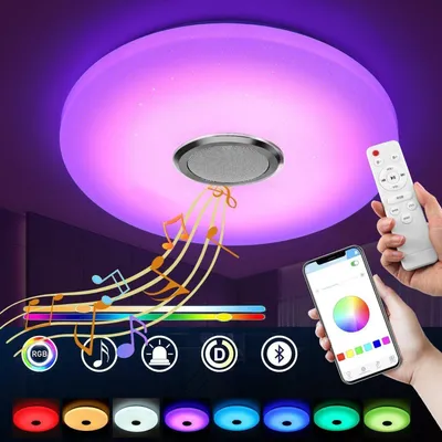 Produktbild von Deckenleuchte 60W LED Deckenlampe Bluetooth Lautsprecher, 50cm RGB Farbwechsel Lampe, Dimmbar mit Fernbedienung, APP, für Schlafzimmer Wohnzimmer