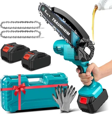 Produktbild von Mini Kettensäge mit 2x Akku 2.0Ah 6 Zoll,Akku Kettensäge mit Automatischer Öler und Ersatzkette,Handkettensäge Akku für Gartenscheren Astschere Holzsc