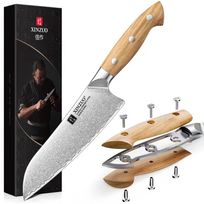 Santoku-Messer 18,5 cm, Verbundstahl, Olivenholzgriff