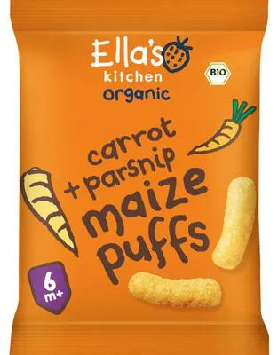 Obrázok produktu pre Ella's Kitchenkukuričné lupienky Mrkva a paštrnák 20 g, detská desiata pre deti od 6 mesiacov