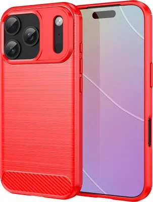 Produktbild von Hülle für iPhone 17 Pro Carbon-Faser Weich TPU Silikon Stoßfest Handyhülle Rot
