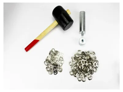 Produktbild von Ovalösen Set 17 x 11 mm + 20 Messing Nickel Ovalösen + Ösenstempel + Hammer