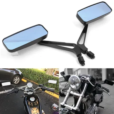 Productafbeelding van Motorfiets achterspiegels, rechthoekig, aluminium, zwart, 8mm/10mm, set van 2