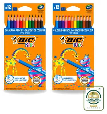 Image de 2 crayons de couleur BIC Kids Evolution - 12 couleurs - Lot de 2