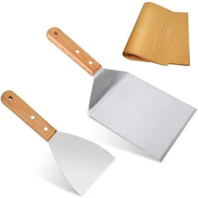Imagen del producto de Juego de pinzas para parrilla, 2 unidades - Mango de madera - Acero inoxidable