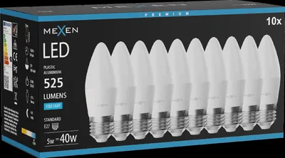 Produktbild von Mexen Nova 10x LED-Glühbirne E27, C37, 5W, Kalt - 6500K, 525 lm - L102-E27-0565-01x10