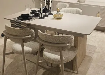 Image de Table à manger beige design Table extensible Table de cuisine moderne