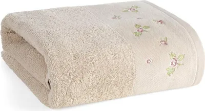 Image de EUROFIRANY | Serviette - 50 x 90 cm - avec broderie florale - beige - douce - Serviette en coton