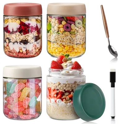 4er-Set Overnight Oats Gläser 500 ml mit Deckeln