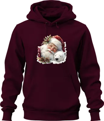Zdjęcie produktu dla Father Christmas Polar Bear Pine Cone Christmas Watercolour Vintage Uni Bluza z kapturem, bordowy, XXL