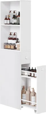 Produktbild von Badezimmerschrank hoch schmal 40x18x134,4 cm weiße Spanplatte