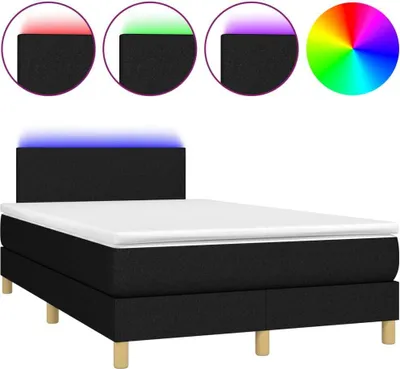 Image de Lit Boxspring avec matelas & LED Noir 120x190 cm Tissu