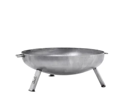 A metal fire pit on a white background.