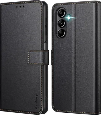 Produktbild von Samsung Galaxy A14 4G/5G Handyhülle Schwarz Premium Leder Klapphülle - Kartenschlitze Magnetverschluss Standfunktion