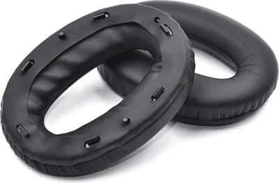 Two black ear pads for headphones are shown on a white background.