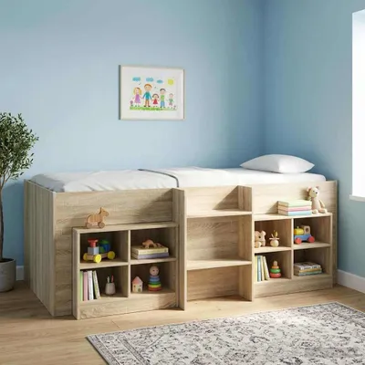 Image de Lit superposé exclusif pour enfants, en bois imitation chêne Sonoma, dimensions 80 x 200 cm