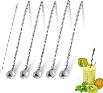 Produktbild von Famanu Rietjeslöffel Set von 5 – Wiederverwendbare Löffel und Rietchen für Getränke