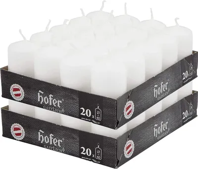 Produktbild von HOFER Stumpenkerzen 40 Stück Weiß – 4x7 cm – 11h Brenndauer – Unparfümiert – Tropffrei – Deko Kerzen für Hochzeit, Feier, Tisch