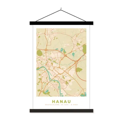Produktbild von MuchoWow® Textilposter Karte - Hanau - Karte - Vintage - Stadtplan 60x90 cm mit schwarzem Rahmen - Poster Wohnzimmer