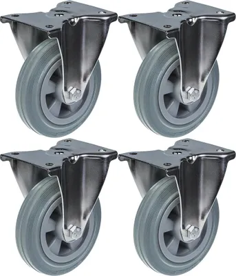 Zdjęcie produktu dla 160 mm 6" kółka ze stali nierdzewnej, szara guma, stałe, 540 kg, zestaw 4 szt