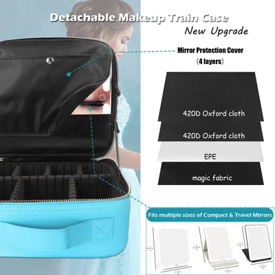 Productafbeelding van Make-up tas met verlichte spiegel, 3 helderheidsniveaus, diamantblauw, geschikt voor reizen