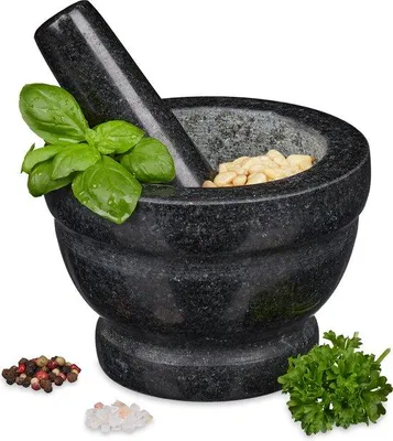 Produktbild von Famanu Mörser aus Granit - robust und für Gewürze geeignet - Ø 14 cm, 400 ml, grau