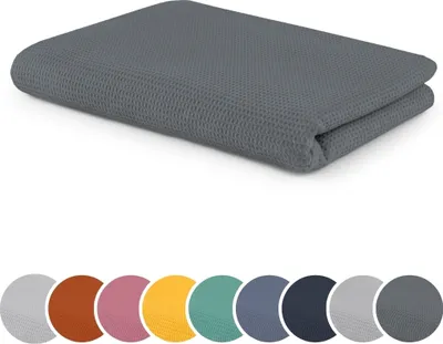 Produktbild von sleepling Kuscheldecke Waffeloptik, Sofadecke, hautsympathisch, temperaturregulierend, 100% Baumwolle,  100, waschbar, 150 x 200 cm, dunkelgrau
