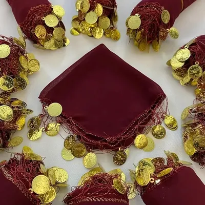 Produktbild von 10x Bordeaux mit golden Pulls Halay Mendili groß 20x20 cm Tanztücher Dügün Hochzeit Verlobung Kina Mendil