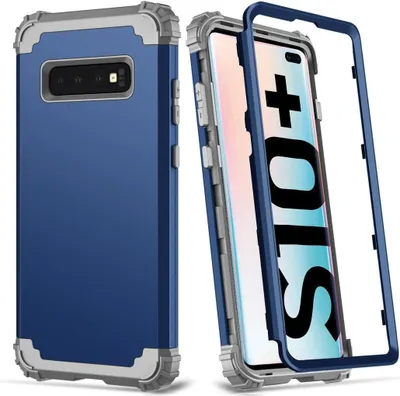 Produktbild von Galaxy S10 Plus Hülle, LaimTop Heavy Duty 3 in 1 Hybrid Hart PC Flexibel TPU Silikon Stossfest Kratzfest Tasche Schutzhülle für Samsung Galaxy S10 Plus Navy blau