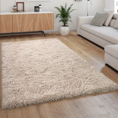 Produktbild von Hochflor Teppich Kuschelig Modern Shaggy Flokati Stil Gemütlich Uni In Beige Grösse 120x160 cm