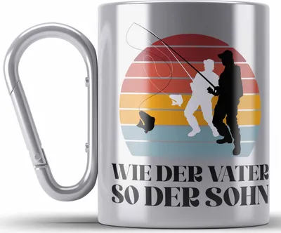 Produktbild von Trendation - Angler Edelstahl Tasse Karabiner Geschenk Männer Sohn Spruch Lustig für Fischer Geschenkidee Angeln Becher (Silber)