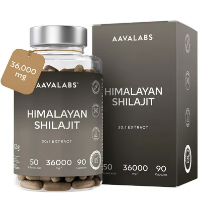 Immagine prodotto di Capsule di Shilajit Aavalabs | 50% di acido fulvico | Estratto dell'Himalaya 30:1