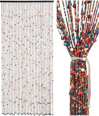 Produktbild von Perlenvorhang - Bohemian Stil - 90 x 200 cm - Bambus- und Holzperlen