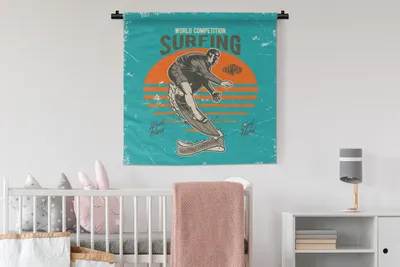Produktbild von MuchoWow® Wandteppich Wandbehang Vintage - Surfen - Surfbrett 90x90 cm Tapisserie Dekoration Wandtuch - Wandaufhänger