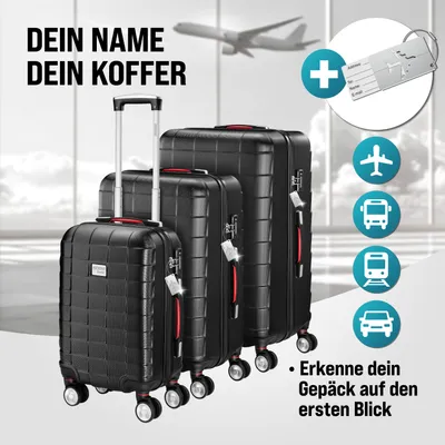 Produktbild von MONZANA® 3tlg. Kofferset TSA Schloss Wäscheorganizer Kofferwaage Gurt Gelgriffe Zwillingsrollen Standfüße Trolley Reisekoffer Hartschale Koffer M-L-XL, Farbe:schwarz