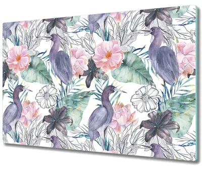 Produktbild von Glas Schneidebrett Herdabdeckplatten Schneideplatten - 80x52 cm - Tropische Vögel