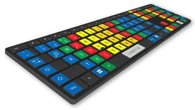 Zdjęcie produktu dla Naklejki na klawiaturę niemiecką dla komputerów stacjonarnych i laptopów, z kolorowym oznaczeniem klawiszy dla systemu dziesięciopalcowego, zestaw zawiera dodatkowe klawisze (12 x 12 mm)