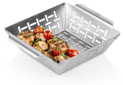 Obrázek produktu pro Vilde | Nerezový grilovací koš - 22x18,5x6 cm - Perforovaný košík na zeleninu hranatý