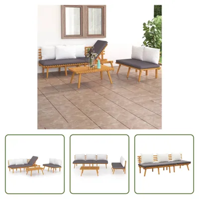 Produktbild von The Living Store 3-tlg. Garten-Lounge-Set mit Kissen Massivholz Akazie