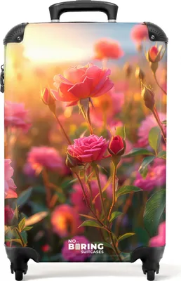 Produktbild von NoBoringSuitcases.com® Koffer Handgepäck Trolley Rollkoffer Kleine Reisekoffer mit 4 Rollen - Rosa Rosen bei Sonnenuntergang. - Cabin Size < 55x40x23 cm & 55x40x20 cm - Fotokoffer - Kabinenkoffer - BoardgepäckHandgepäck Koffer 55x35x20 cm, 36L,