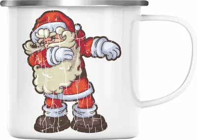 Produktbild von Trendation - Weihnachten Emaille Tasse Weihnachtsmann für Kinder WeihnachtsEmaille Tasse Lustig Geschenk Becher Jungs Jungen Mädchen Cute Grafik (Silber)