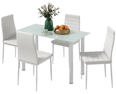 Image de Ensemble de salle à manger HOMCOM 5 pièces, comprenant une table et 4 chaises, table de cuisine avec plateau en verre trempé