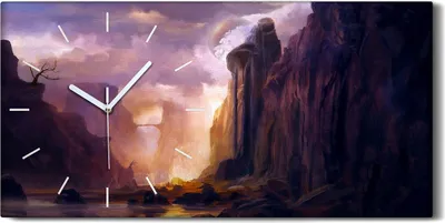 Produktbild von Wandbild Leinwand Bilder Wanduhr 60x30 Malerei Abstrakte Berge Wolken Natur - weiße Hände