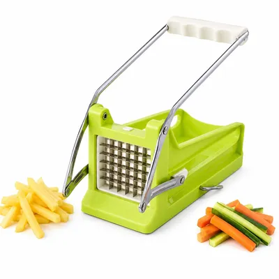 Produktbild von Pommes Schneider, manueller Kartoffelschneider mit 2 Klingen, Gemüseschneider für Kartoffeln, Gurken & Karotten, mit Auffangbehälter
